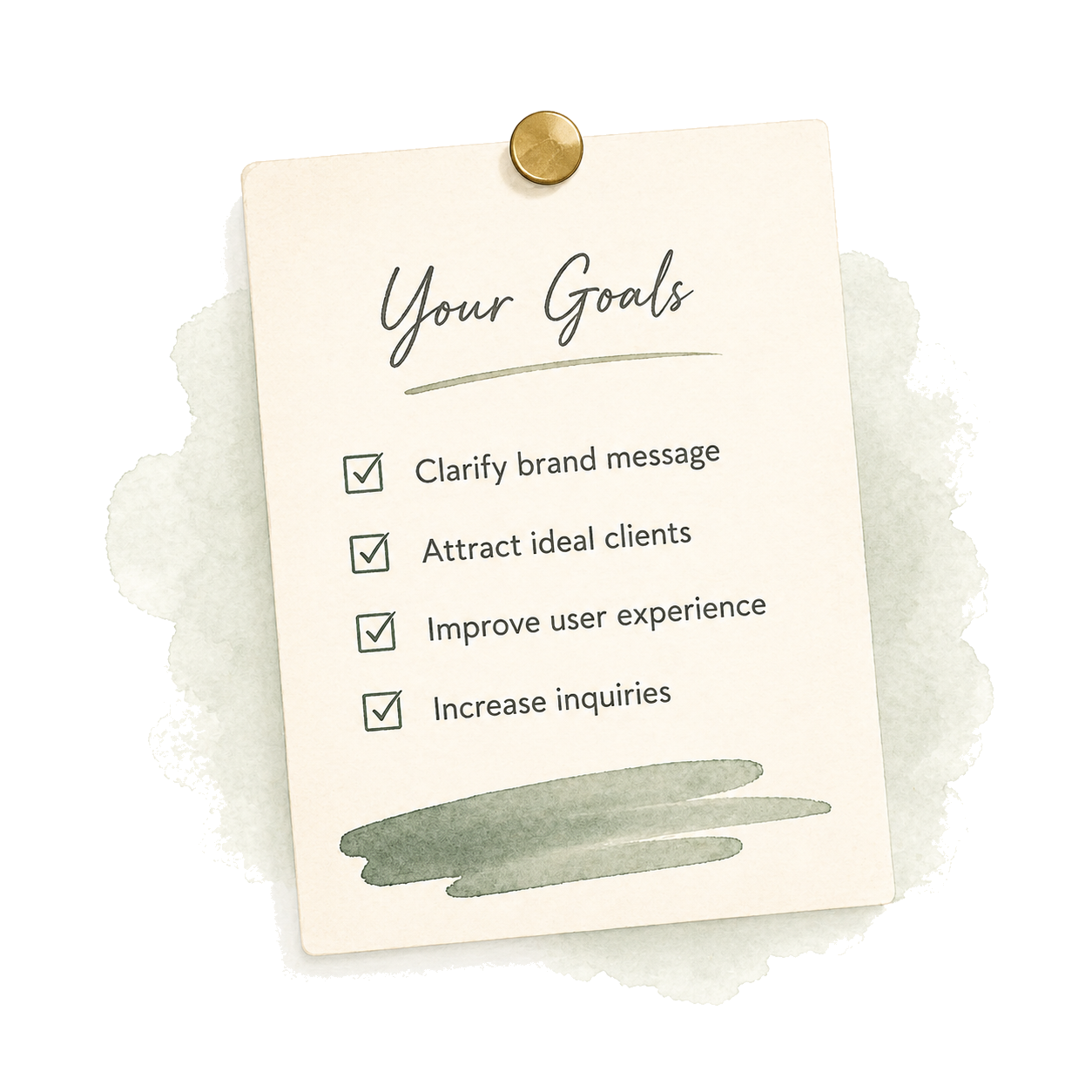 Watercolor illustration of a goals checklist pinned with a brass tack