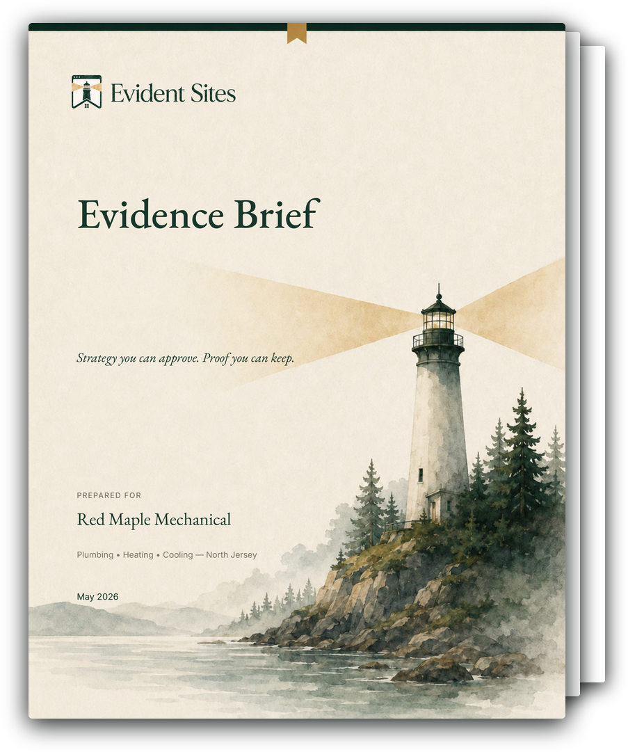 Sample Evidence Brief for Red Maple Mechanical, a demonstration project — cover, executive summary, and customer persona pages