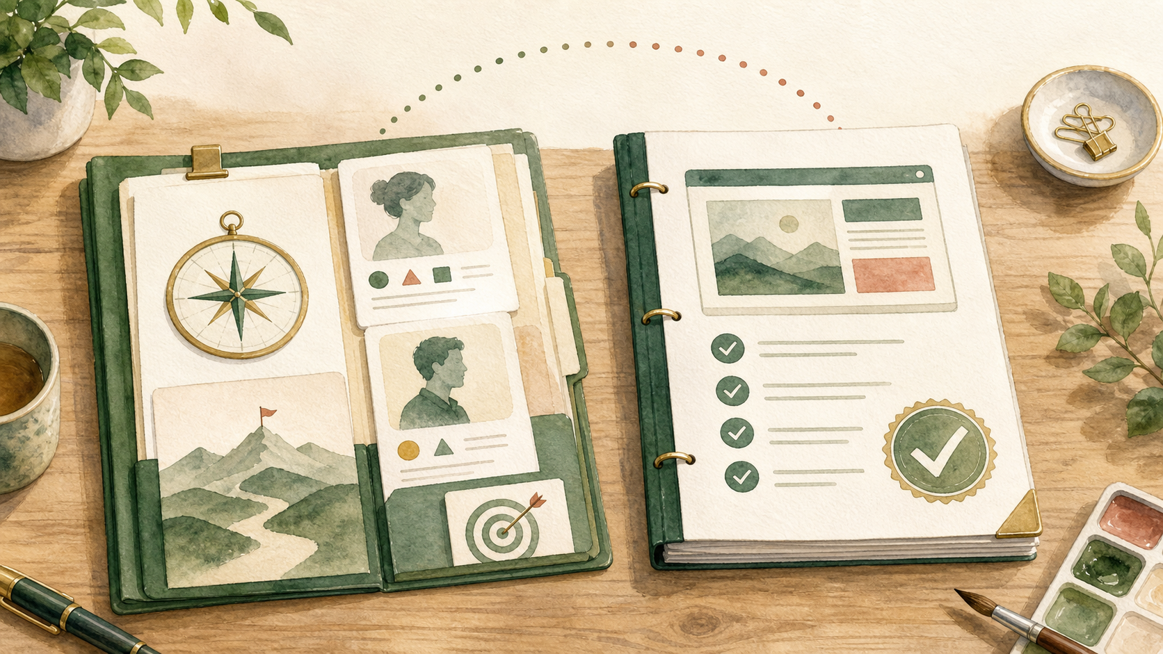 Illustration of an Evidence Brief and Build Report shown side by side as the plan and proof in a website process.