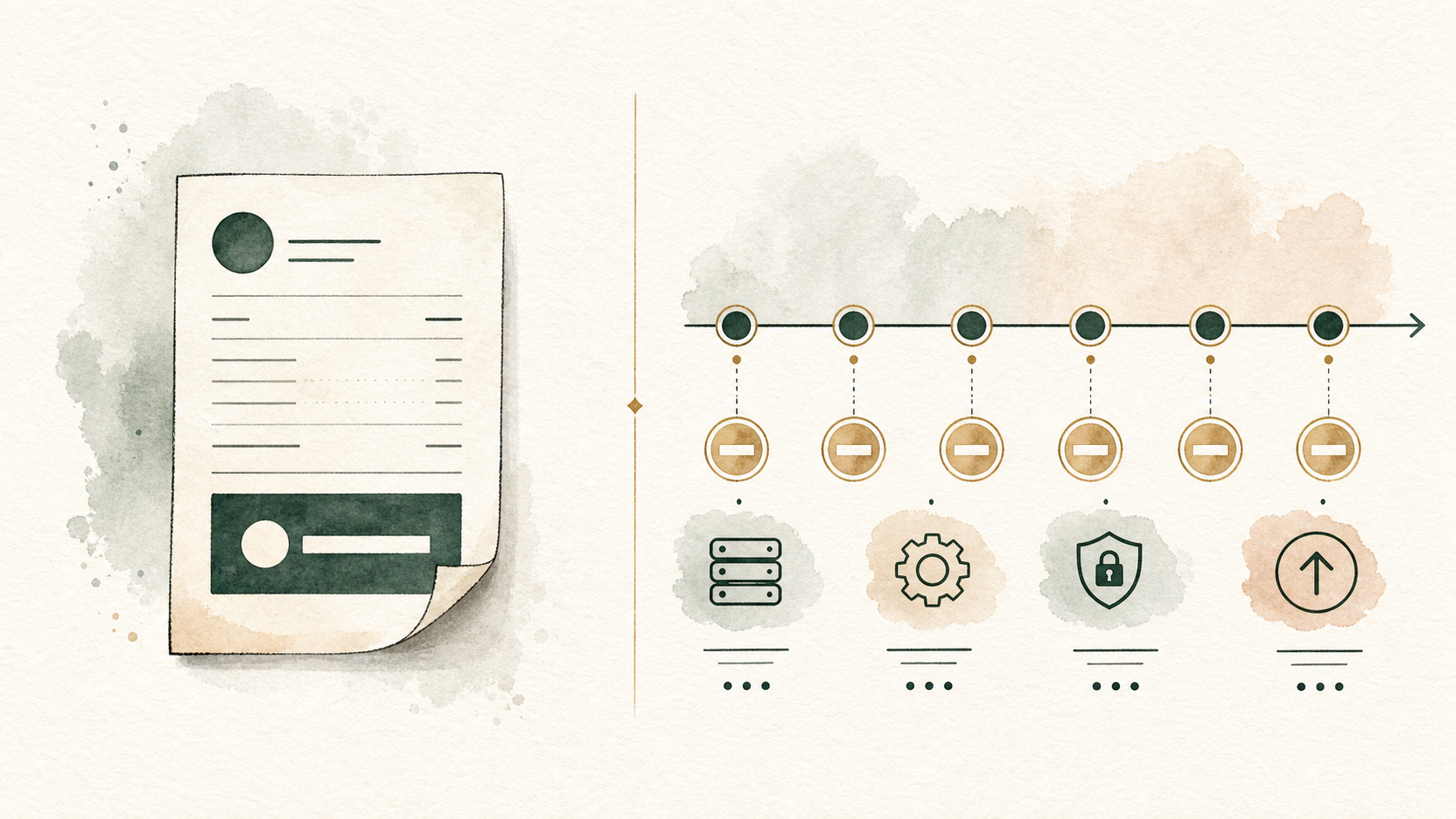 Watercolor illustration comparing a monthly subscription calendar with recurring payments against a single large upfront invoice for a website project