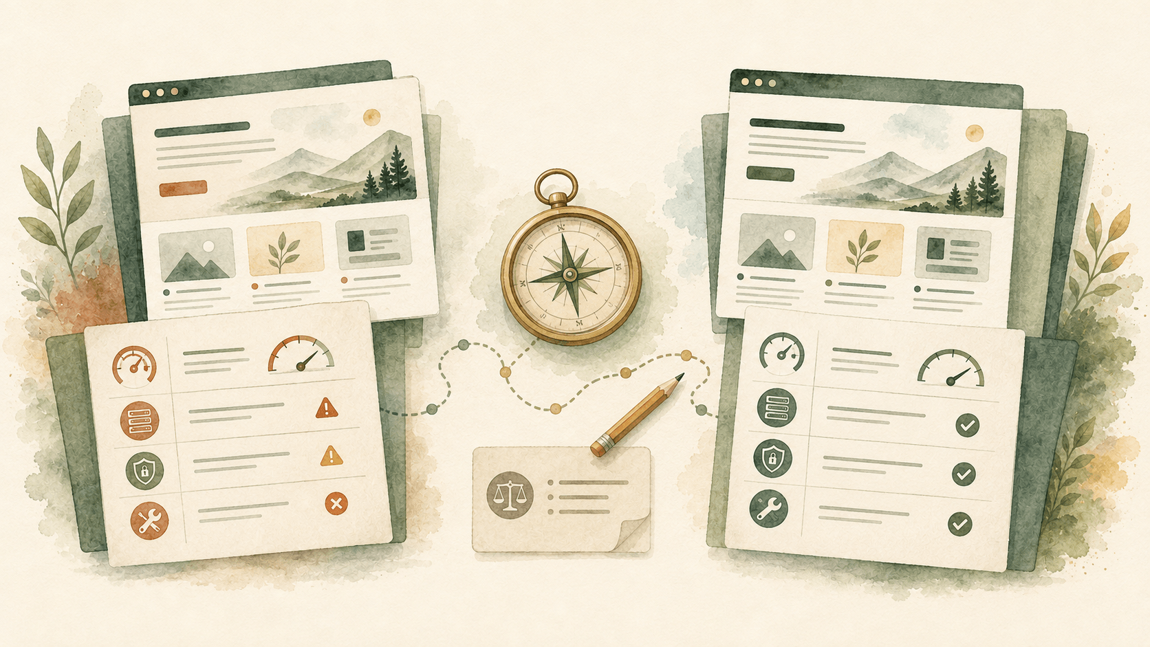 The same website and evidence report before and after focused improvements, with remaining tradeoffs still documented.