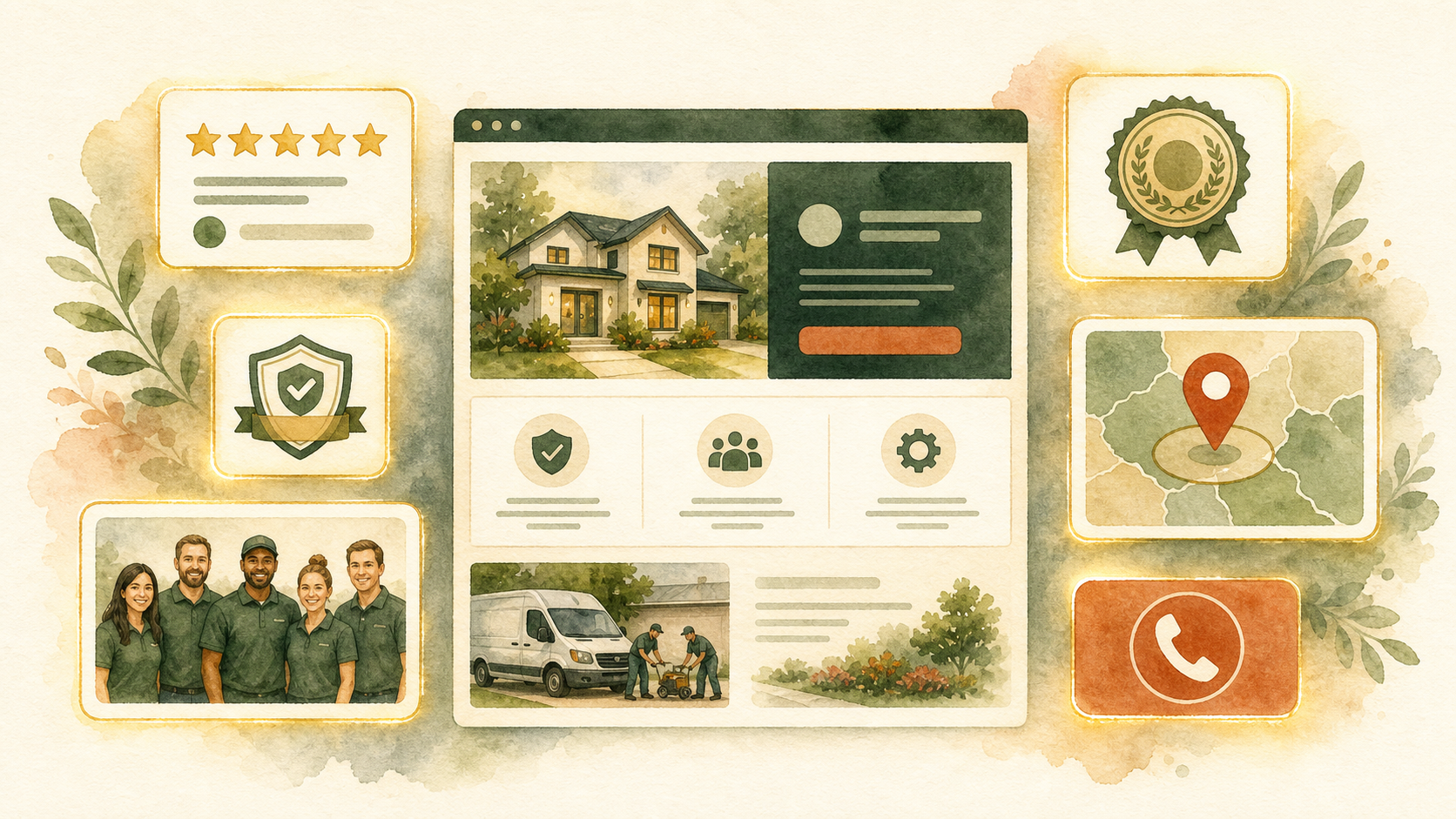 Visual breakdown of trust elements that convert service-business website visitors into calls