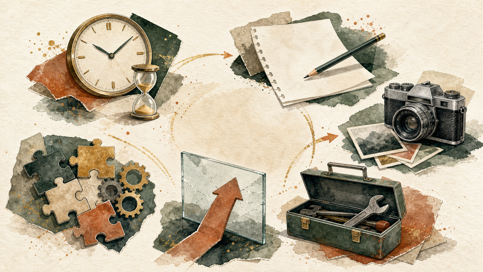 Collage of the 6 hidden costs of DIY websites: time, content, photos, integrations, the good-enough ceiling, and ongoing maintenance